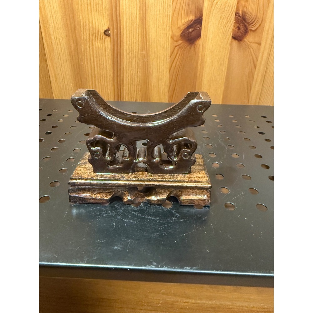 Vintage Chinese Carved Wood Plate Display Stand Pedestal Brown